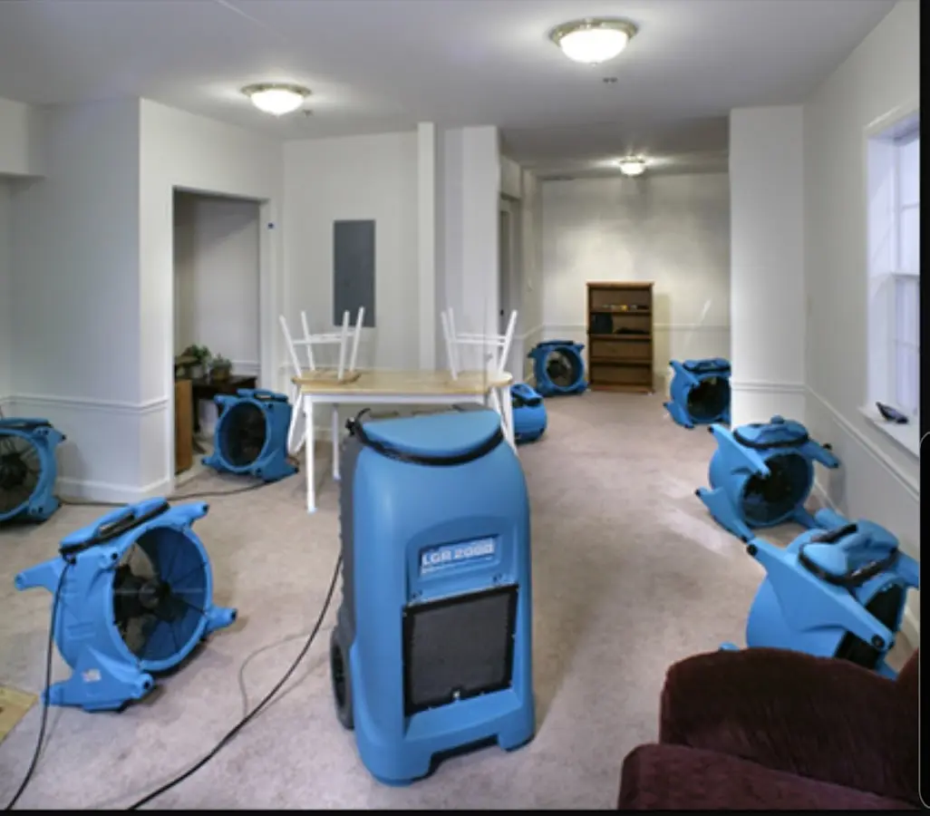 Air movers and dehumidifier setup for Water Extraction & Removal in New Fairfield